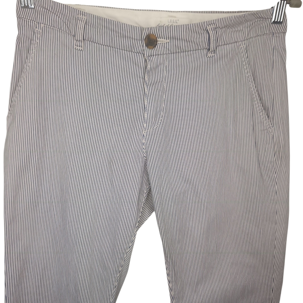 L.O.G.G. H&M Women's Striped Blue Straight Leg Cotton Pants Size 4